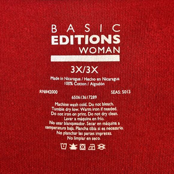 Basic Editions Woman Red Long Sleeve Cotton Top Shirt Plus Size 3X - Picture 3 of 4